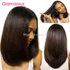 Glamorous Bob Style Virgin Brazilian Straight Hair Wig High Quality Malaysian Indian Peruvian Human Hair Lace Front Wigs / Full Lace Wigs