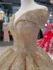 Nuovi abiti da ballo oro lungo bling con paillettes abiti da ballo Quinceanera Dresss Off Shoorte Court Train Formale Abbigliamento Abito Spola