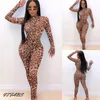 Women jumpsuit long sleeves Leopard print bodycon clubwear party casual jumpsuit playsuit /BY