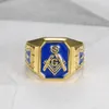 18k 24k Gold Plating 316 Stainless steel Masonic Freemason Signet Rings Dark Blue Lodge Enamel fraternal mason rings jewelry for men