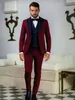 I più nuovi testimoni dello sposo smoking dello sposo rosso scuro picco blu navy risvolto abiti da uomo matrimonio testimone dello sposo (giacca + pantaloni + gilet + cravatta) L54