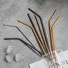 304 Stainless Steel Straws 21.5cm Reusable Straight Bent Drinking Straw Colorful Metal Straws Cleaner Brush Silicone Tips Party Bar Supplies