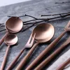 Rose Gold Dinnerware Set Porslin Gaffelkniv Sked Matte Rose Gold Western Metal Rostfritt Stål Middag Kniv Fork Patesware Sets