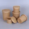 Kraft Paper Cups Disposable Cups with Cover for Soup Ice Cream Dessert Cake Party Tableware Bowls