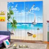 Luxo blackout cortinas azuis de praia 3D Janela Cortinas para sala de estar Quarto personalizado tamanho cortinas Decoração