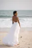 Einfache Strandhochzeitskleider 2019 Sommer Spaghetti Sexy Brautkleider mit tiefem V-Ausschnitt Rückenfreie Chiffon-Spitze-Applikationen Günstige Brautkleider