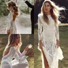 Sheer Lace Boho Bröllopsklänningar Långärmade Seefy High Split Sheath Bridal Gown Countryside Open Back Exquisite Vestidos de Novia Al3129