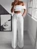 Stijlvolle Dame Neon Groen 2 Stuk Set Vrouwen Solid Off The Shoulder Crop Top and Wide Pen Pants 2019 Sexy Summer Club Party Twee stukjes Outfits