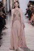 2020 New Elie Saab Dresses Evening Wear Long Sleeves Sheer Jewel Neckline Beaded Evening Gowns Chiffon Formal Dress 2079