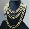 Iced Out Bling Rhinestone Crystal Goldgen Finish Miami Cuban Link Chain Men's Hip hop Necklace Jewelry 20, 24, 30 ,36 Inch