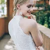 Robe Mariage 2019 halter neck tulle strand bröllopsklänningar med spets översta våningen längd brudklänning abiti da sposa