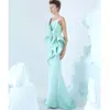 2019 Sereia Vestido de Noite Um Ombro Bordado Babados Ruched Vestido de Festa Glamorous Dubai Moda Até O Chão Prom Vestido