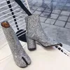 Diseño Tabi Botas Split Toe Chunky High Heel Zapatos Mujer Moda Otoño Mujeres Zapatos Botas