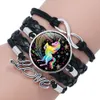 Meisje Unicorn Armband Multilayer Rainbow Horse Time Gems Armbanden Mode Lederen Charms Ketting Koord Bangle Kids Sieraden Accessoires