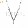 HOPEARL Jewelry Drop Pearl Pendant Necklace Blank V Shape Zircon 925 Sterling Silver Mount 3 Pieces