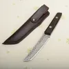 Offre spéciale couteau droit de survie VG10 lame Tanto en acier damas pleine Tang manche en bois wengé avec gaine en cuir