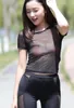 Women's T Shirts Sexy Women Tops Female Clothes Sheer See-Through Gauze Crop White Transparent Temptation Erotic T-shirt1