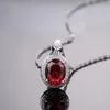Classic Classic 925 Серебряное подвесное ожерелье Создано овальное рубиновое 2 0ct Gemstone Циркон подвеска для женщин Свадебные украшения Y19051602240U