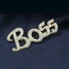 Bling Bling 18K Gold Plated Austrian Crystal Letter BOSS Brooches for Men Women Wedding Jewelry Nice Gift Whole Retail Sh4815384