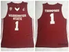 톰슨 빈티지 NCAA Klay Washington State Cougars Jerseys Mens Red No.1 톰슨 대학 농구 유니폼 셔츠 S-2XL 스티치