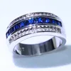 Choucong New Arrival Fashion Jewelry 10KT White Gold Fill Princess Cut Blue Sapphire CZ Diamond Men Wedding Band Ring For1402181