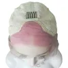 Perucas curtas rosa curtas de renda frontal perucas de cabelo humano 180 densidades perucas de renda bob para mulheres retas peruca de fechamento sintético