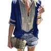 Pus Size Tops Summer Patchwork Women Blouse Lace Shirt Tunic Female Cotton Loose Thin Blouses Boho Printed Half Sleeve Blusas