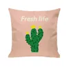 1Xtropisk växt Cactus kudde linne kudde anpassad bäddsoffa midja kudde fodral cover throwpillow vit special hampa material 42 * 42cm