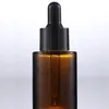 30ml Flat Shoulder Frostat Clear Amber Glass Rund Essentiell Oljeserumflaska Med Glas Dropper För Kosmetika Essence LX1768