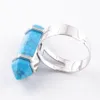 여자를위한 Wojiaer 독특한 반지 자연 블루 청록색 돌 구슬 반지 실버 컬러 파티 쥬얼리 DX3022