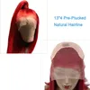 Borgogna rossa 134 parrucca anteriore in pizzo pieno brasiliano per donne parrucca di capelli sintetici pre -pizzichi di peli per bambini pu￲ essere intrecciata3475294