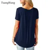 Frauen Sommer V-ausschnitt Kurzarm T-shirt Lose Sexy Camiseta Feminina T Shirts Weibliche Plus Größe Lange Stil Tops