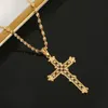 New God Saint Jesus Christ Cross Pendant Necklaces Chain Jewelry Gift 24K Gold Color Catholic Necklace