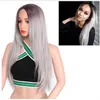 Long Pink Blonde Black Grey Natural Wave Dark Roots Synthetic Wigs For Black Women Middle Part Cosplay Fake Hair