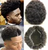 Parrucchino da uomo Afro Curl Capelli umani Parrucchino pieno di pizzo Marrone Nero Colore Capelli remy peruviani Uomo Parrucchino di ricambio per capelli neri M1049437