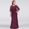 Volledige kant zeemeermin moeder van de bruid jurk met wrap ronde hals plus size kralen formele jurk vloer lengte bruiloft gasten jurk