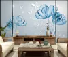 Custom Any Size Wallpaper 3d Abstract Blue Flower Butterfly Illustration Living Room Bedroom Background Wall Decoration Wallpaper