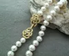 Hand knotted natural 8-9mm white freshwater pearl necklace sweater chain long 80cm fashion jewelry273p