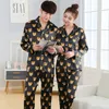 Couple Pyjamas femmes manches longues soie Satin Pyjama ensembles dessin animé ours Couple Pyjamas pour femmes ensembles de vêtements de nuit Pijama2189
