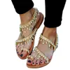 Vente chaude-WISSTT Boho perlé femmes été bohême perle plat dame plage gladiateur chaussures