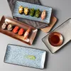 젠 일본 전통 10 "직사각형 스시 플레이트 12"타원형 생선 요리 트레이 세라믹 식기 제품을 제공하는 4 가지 패턴