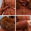 Moda Jaqueta de Inverno Mulheres Grande Cinto de Pele Com Capuz Grossa Down Parkas X-Long Casaco Feminino Casaco Slim Warm Winter Outwear 2019 New Y190828