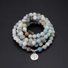 10st 8mm Natural Mala Amazonite ädelsten Beaded Stretchy Armband 108 Bön Pärlor Om Tree of Life Buddha Lotus Charm Staplable Armband