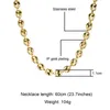 TN-0027 Schwere lange Kaffeebohnen-Halsketten aus 316L-Titanstahl, 60 cm, für Herren, kein Verblassen, 18 Karat Gold, Weiß, Farbe 239Z