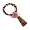 Ny Arvial PU Läder Circle Armband Keychain Leopard Pattern Tassel Wristlet Keychain Handväska för Kvinnor Tjejer Keyring Gifts Decor