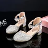 Princess Kids Leather Shoes For Girls Flower Casual Glitter Children High Heel Girls Shoes Pink Silver sandals kids
