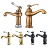 Badrum Kran Antik Bronska Avsluta Basin Sink Solid Brass Kranar Singelhandtag Vatten Mixer Kranar Badkran Elfct001 T200107