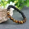 Partihandel 10st / Lot Nya par Smycken Klar CZ Crown Armband med Naturlig Tiger Eye och Lava Rock Stone Beads Toppkvalitet