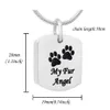 Square Stainless Steel Pet Pendant Dog Paw Print Cremation Jewelry for Ashes Wearable Urn Necklace Keepsake Memorial Pendant