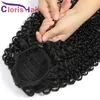 Drawstring Menselijk Haar Paardenstaarten Kinky Curly Braziliaanse Virgin Clip op extensies met clips in voor zwarte vrouwen Natuurlijke krullen Verstelbare Pony Tail